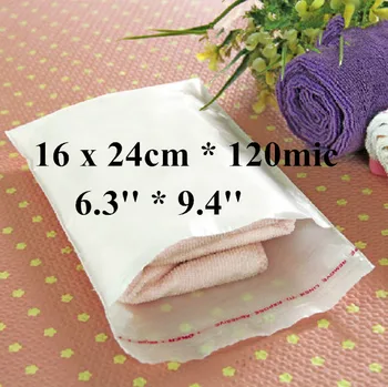 

Free Shipping 300pcs/lot 16 x 24cm*120mic Large Self Adhensive Plastic Clothes Packaging Bag, High Quality White PE Clothing Bag