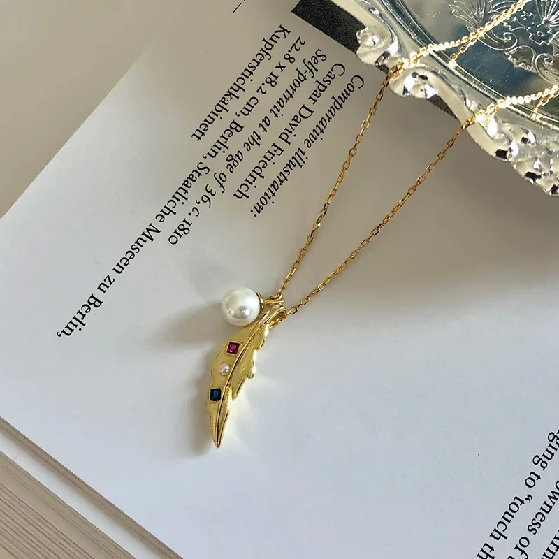 

100% Authentic 925 Sterling silver Multi-colors Colored cz zircon Leaf Bird Feather Wings Necklace TLX772