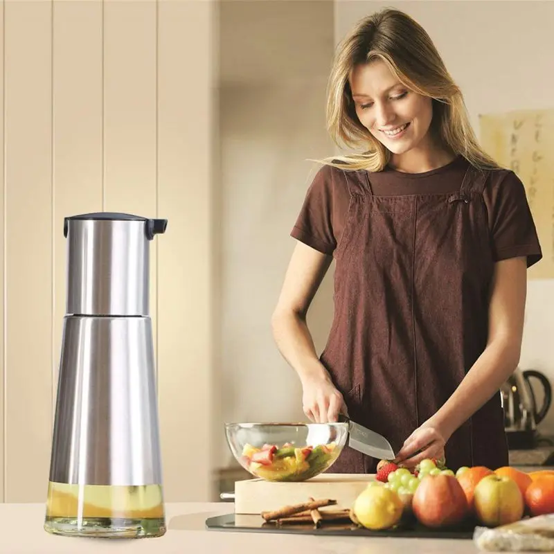 Controllable Oil And Vinegar Dispenser 2 Packs, Kitchen Glass Olive Oil Bottle Set, Stainless Steel No Drip Design Small(320ml