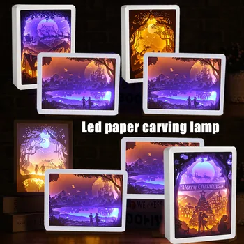 

Hight Quality Christmas 3D Night Lamp Paper Pattern Painting LED Table Shadow Box Frame Party Home Decor I88 #1