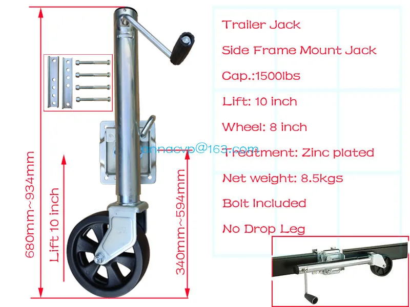 trailer jack jockey wheel 1500lbs cap 10inch travel size