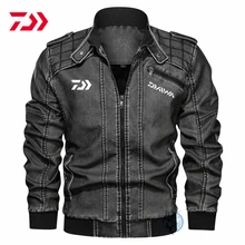 DAIWA New Men's PU Leather Jacket Leisure Motorcycle Motorcycle Jacket Autumn Thick Windproof Fishing Sports Slim Jacket