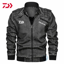 DAIWA New Men's PU Leather Jacket Leisure Motorcycle Motorcycle Jacket Autumn Thick Windproof Fishing Sports Slim Jacket