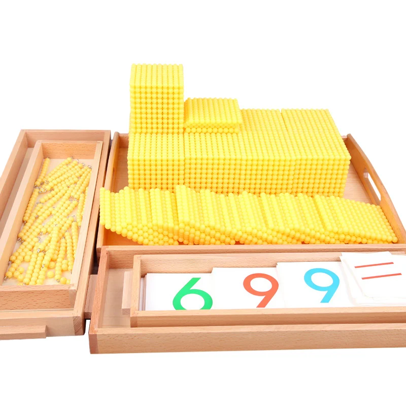 Montessori Decimal Arithmetic Toys Family Edition Set Bank Game Golden Beaded Digital Card Tray Preschool Kids Math Learning Toy 2