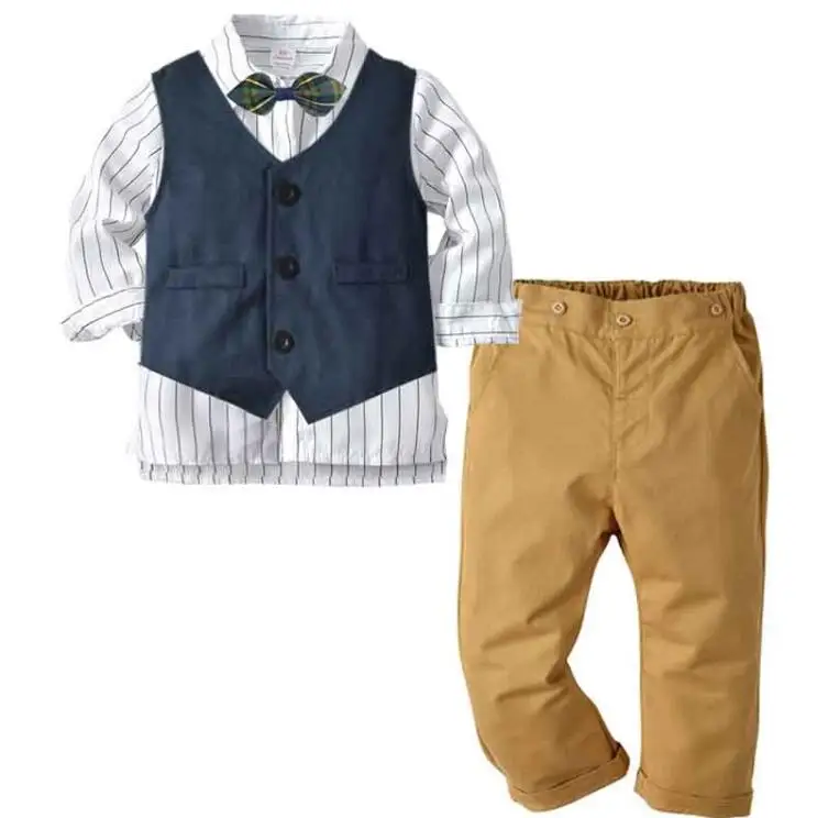 Костюмы для мальчиков Новые Осенние блейзеры для малышей, костюмы, одежда, жилет, рубашка, брюки, 3 предмета, торжественная одежда для свадьбы, клетчатая верхняя одежда для маленьких мальчиков - Цвет: White yellow 20C675