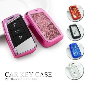 

Sequins Quicksand Car TPU Key Case Cover For Volkswagen B8 Tiguan New Polo Golf