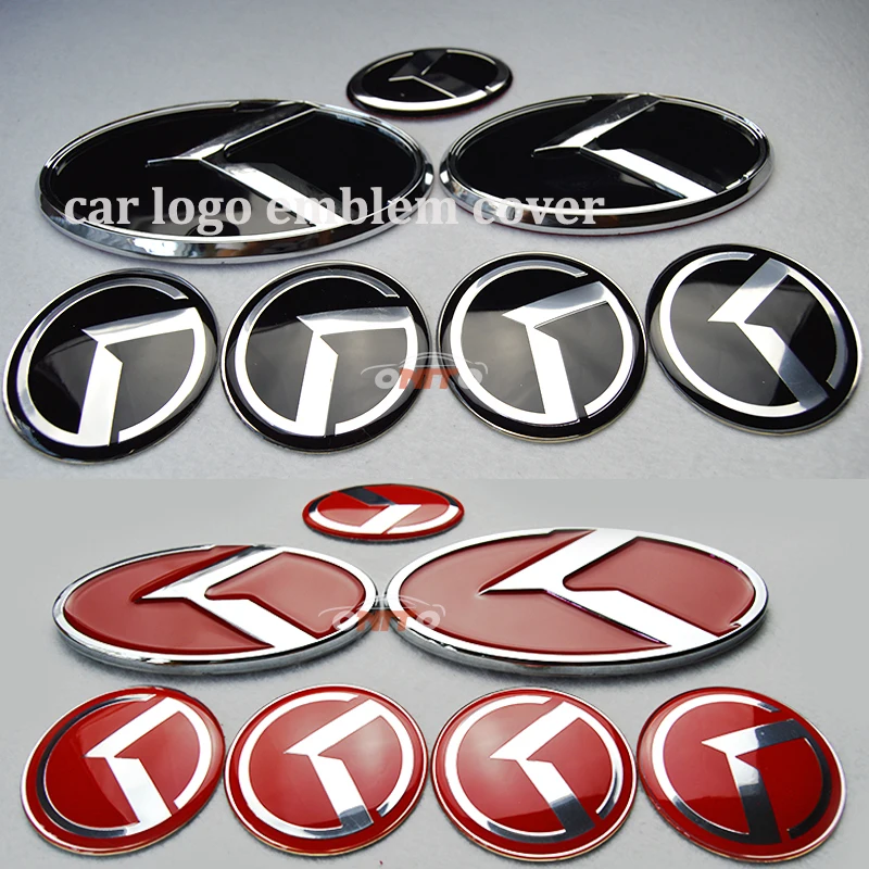 

7Pcs/set Car Emblem Kit Front/rear badge Covers Steering Wheel Sticker 130mm/110mm/60mm/31mm For Rio Ceed Soul Cerato K2 k3 k5