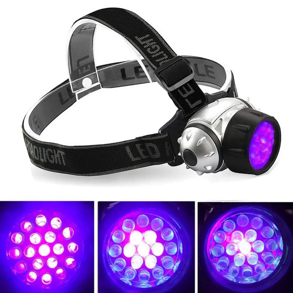 UV Purple LED Headlamp Ultraviolet Flashlight 395nm UV Rainproof