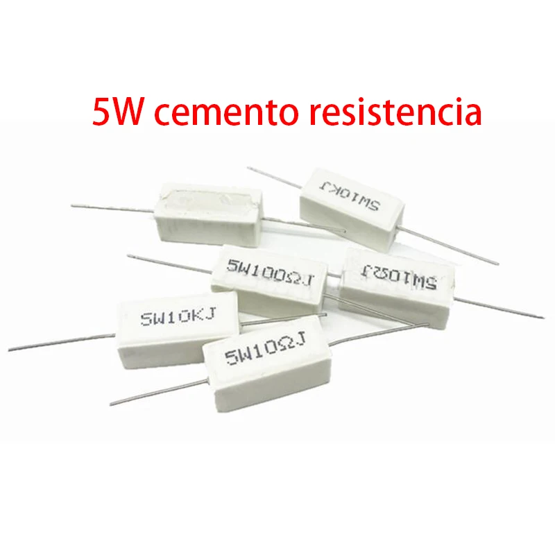 5W cemento resistencia 0,1 ~ 10k ohm 5%, 0,22, 0,33, 0,5 1 10 100 1K 10K ohm 0.1R 0.22R 0.33R 0.5R 1R 10R 100R 10PCS cement resistor