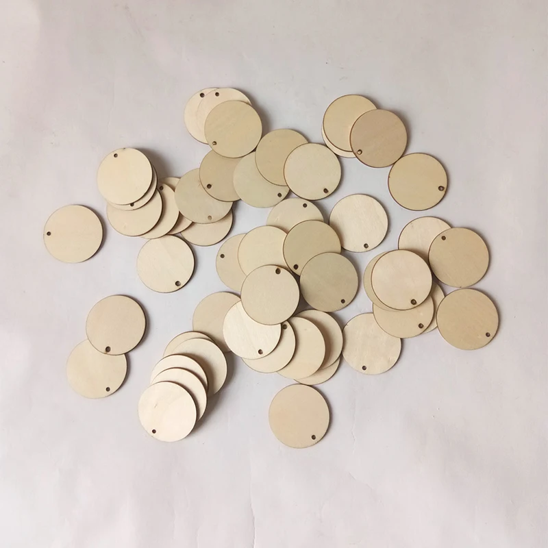 

50Pc 2/3/4/5CM Wooden Circle Craft Disc Flat Natural Hard Wood Shapes Wood Color