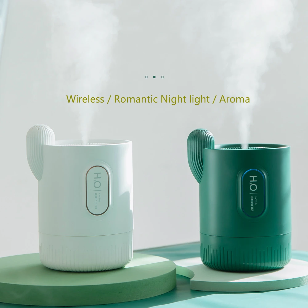 

Portable Wireless air Humidifier 2000mAh Rechargeable Built-in Battery Cactus Ultrasonic Cool Mist Aroma Essential Oil Diffuser