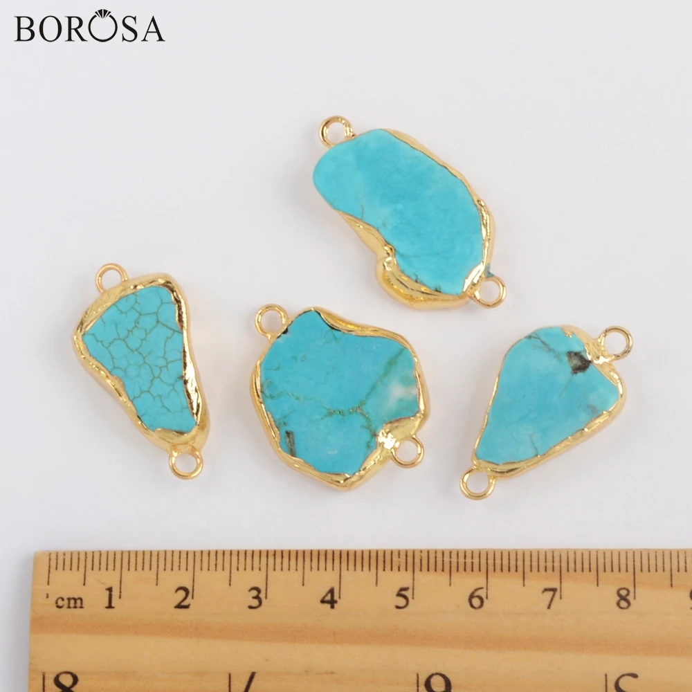 BOROSA 10 шт. Золотой Гальванизированный Freeform синие разъемы Howlite Turquoises двойные подвески для ожерелья ювелирные изделия ручной работы G1872