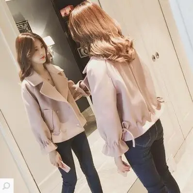 

Spring and Autumn Versatile Short-height Woolen Jacket Female Short Loose Students Graceful Jacket Double-Sided Woolen Overcoat