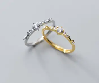 

1pc thin 100% Authentic REAL.925 Sterling Silver Fine Jewelry Gold /white PRONG cz adjust Ring Wedding GTLJ1686
