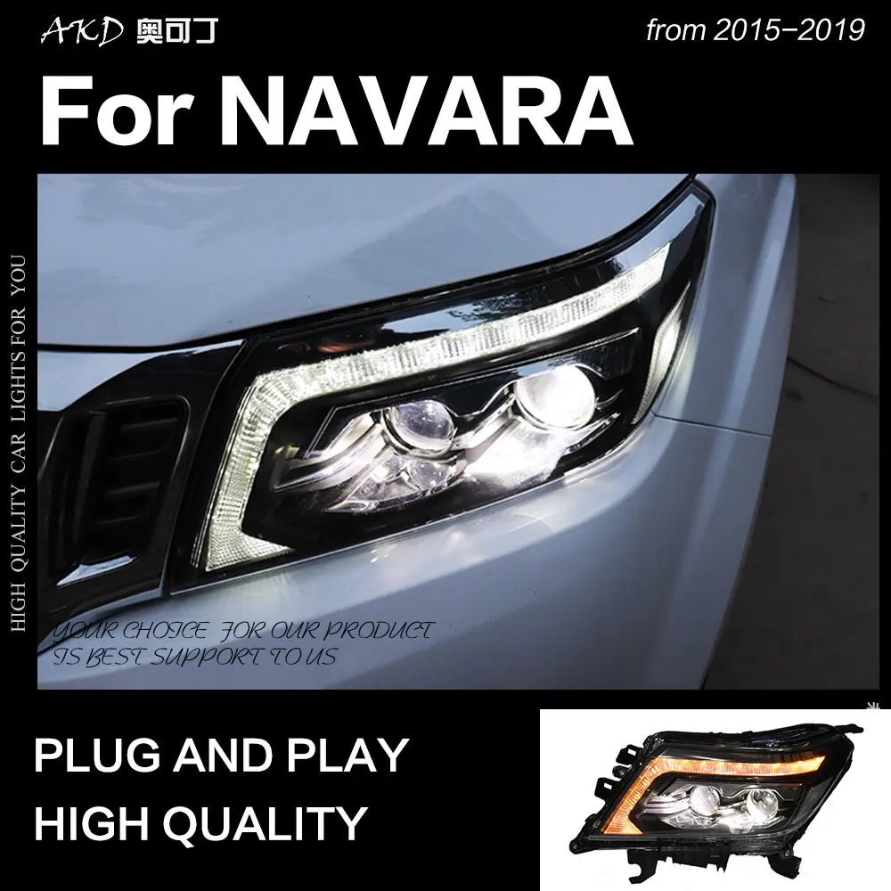 AKD автостайлинг для Nissan Navara фары 2015-2019 NP300 динамический сигнал поворота