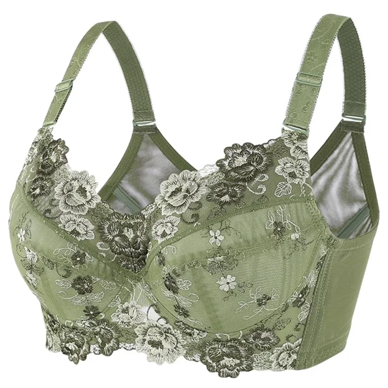 Women's Full coverage Underwired Lightly Lined bra Floral Embroidered Bra Plus Size Minimizer bra 34 36 38 40 42 44 46 48 B-H