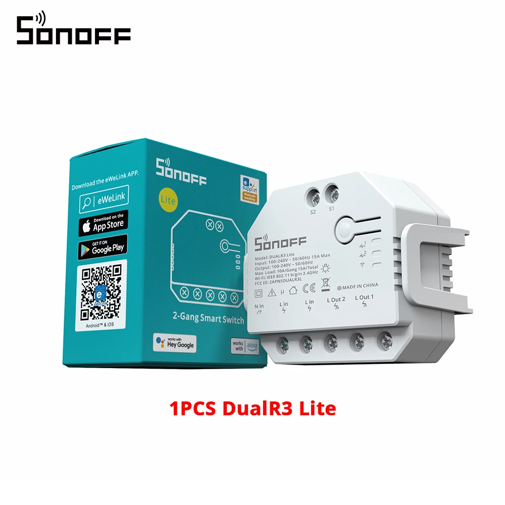 1-20PCS SONOFF DualR3 Lite WiFi Switch Dual Relay Module DIY MINI Switch Remote Two Way Control Work with Alexa Google Home 