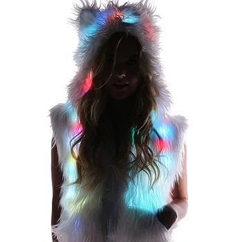 

Autumn Winter Faux Fur Coat Fox Fur Vest Women's Cosplay Halloween Christmas Fashion Warm Colorful LED Jackets for Women Outwear