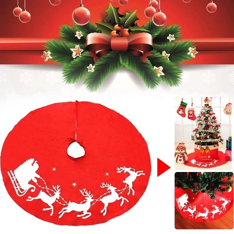 100/90cm Red Christmas Tree Skirts Non-woven Fabric Christmas Carpet Tree Skirt Decoration Christmas New Year Home Decoration