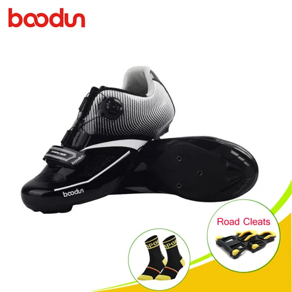 black with cleats Boodun самозакрывающаяся обувь для шоссейного велоспорта Мужская обувь для шоссейного велосипеда дышащая Ультралегкая спортивная обувь zapatillas Кроссовки Ciclismo - Цвет: black with cleats