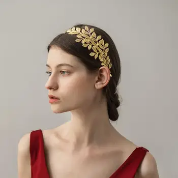 

Bridal Crown Headband Gold Leaf Hair Band Cocktail Party Headwear Headdress Hairbands