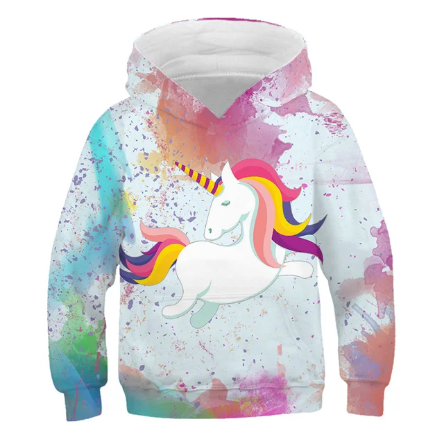 Girls Unicorn Hoodies 4 5 6 7 8 9 10 11 12 -14 Years Kids Sweatshirt Unicorn Hoodies Boys Hooded Autumn and Winter Girl Clothes Tzwy-13253