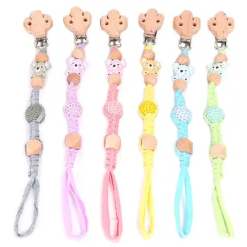 

Baby Wood Pacifier Clip Chain Handmade Woven Nipple Holder Infant Teether Soother Leash Strap Toys Shower Gifts