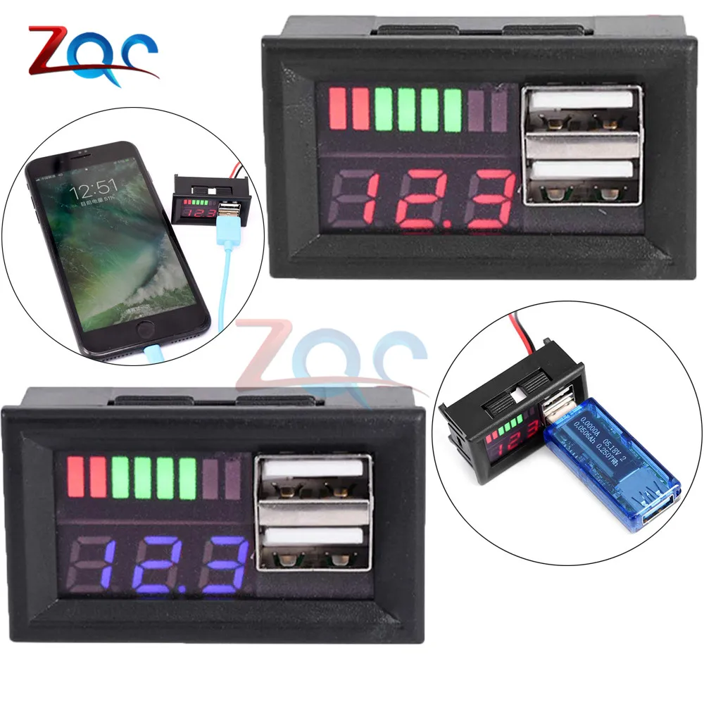 

Digital Voltmeter Mini Voltage Meter 4S Lithium iron phosphate lead acid Tester LED DC 12V For Car Motorcycle Dual USB output