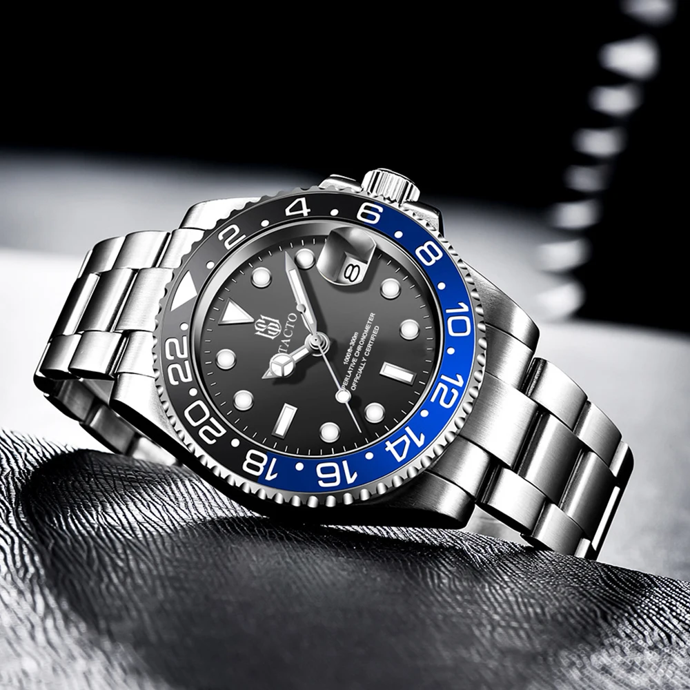 2021 TACTO Mens Watches Top Brand Luxury Gmt-Driver Sports Watches Black Steel Case Rotated Male Wrist Watch Relogios Masculinos