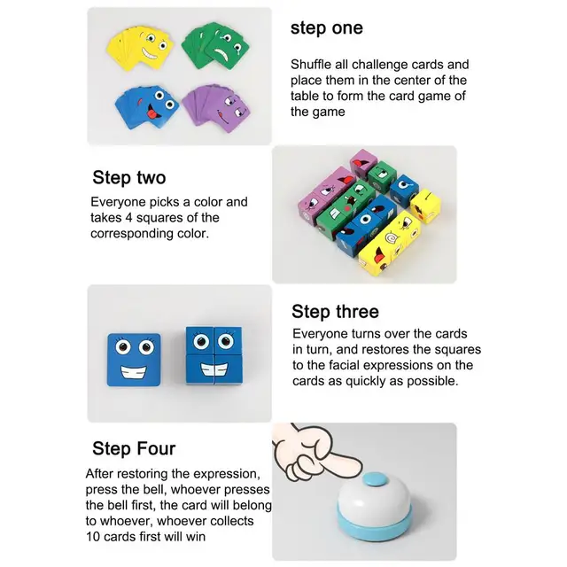 Kids Educational Toys Emotion Change Blocks Expressions Puzzles Child Wood Cube Table Games Early Learning Education Montessori 5