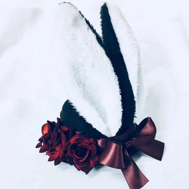 Free shipping Women Retro Rabbit Ear Fascinator Pillbox Hat Artificial Rose Bowtie Hair Clip