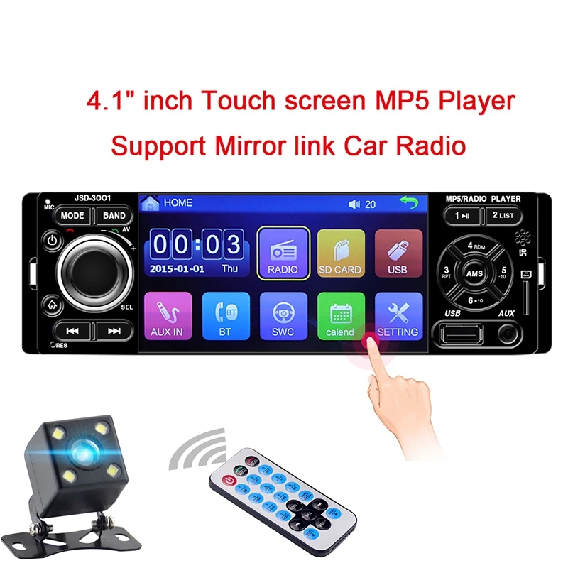 1Din 4,1 дюймов автомобильное радио Mp5 плеер стерео Bluetooth аудио Aux Iso Интерфейс Mp3 Fm/Usb/радио плеер Jsd-3001