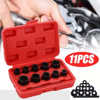 

11pcs/set Damaged Bolt Nut Screw Remover Extractor Removal Set Nut Removal Socket Tool Threading Hand Tools Kit with Box