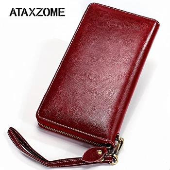 

ATAXZOME 2020 women wallet and purses Soft natural cowhide wallet coin purse effectively blocks RFID Genuine leather long wallet