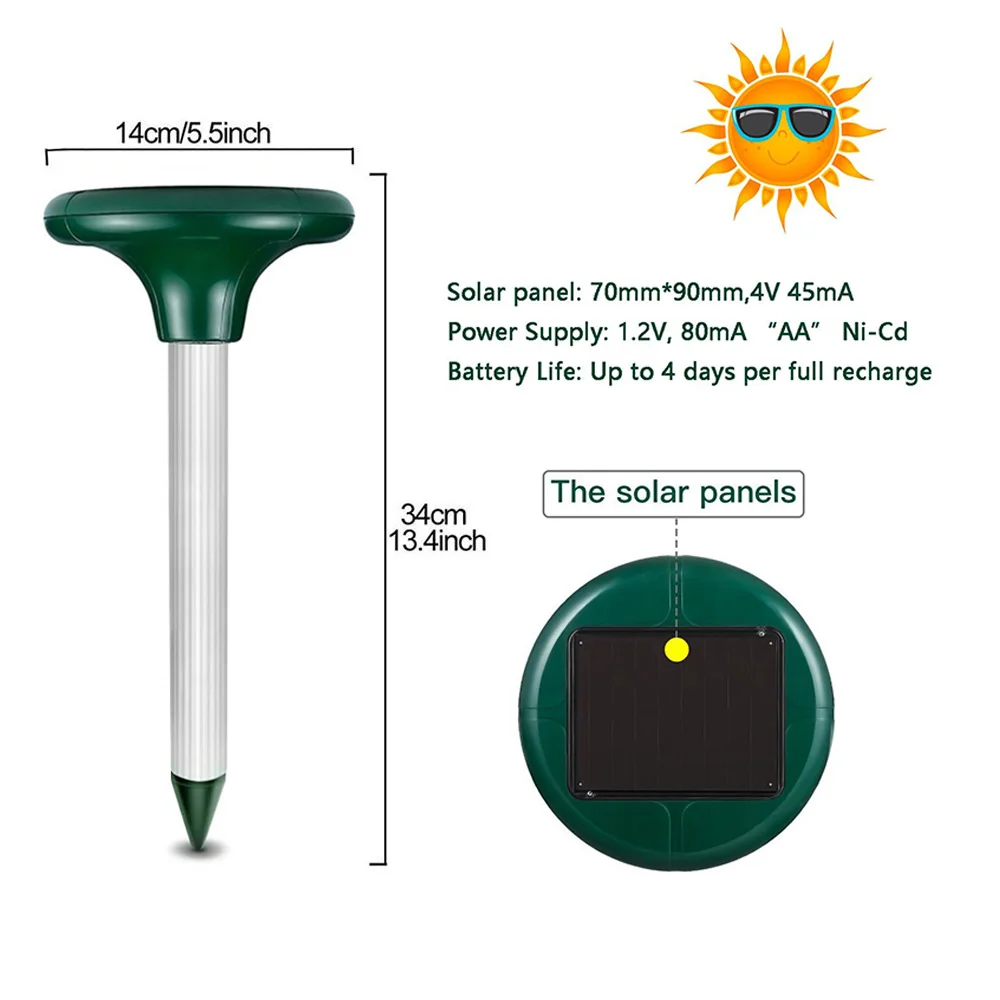 Powered Outdoor Solar Yard Ultrasonic Rodent Pest Repeller Eco-Friendly Mole Vole Snake Garden Efficient Insect Mouse New Sonic