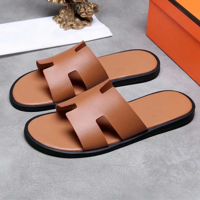 Lederen H Ontwerp Mannen Slippers Sandalen Strand Schoenen Mannen Buiten  Slides Fashion Straat - AliExpress Schoenen