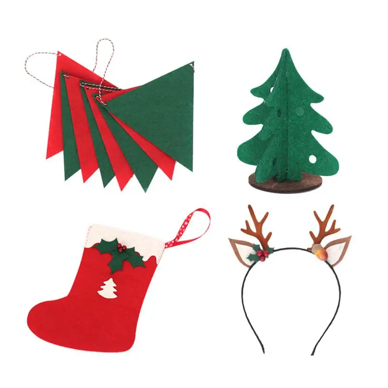 4pcs Christmas Pendants Portable Lovely Durable Parents-child DIY Props Christmas Tree Antler Headband for School