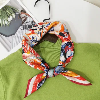 

53*53cm Square Silk Scarf Women Pink Blue Navy Blue Design Oil Painting Printing Decorative Headscarf DIY Hair Tie Band Bandana