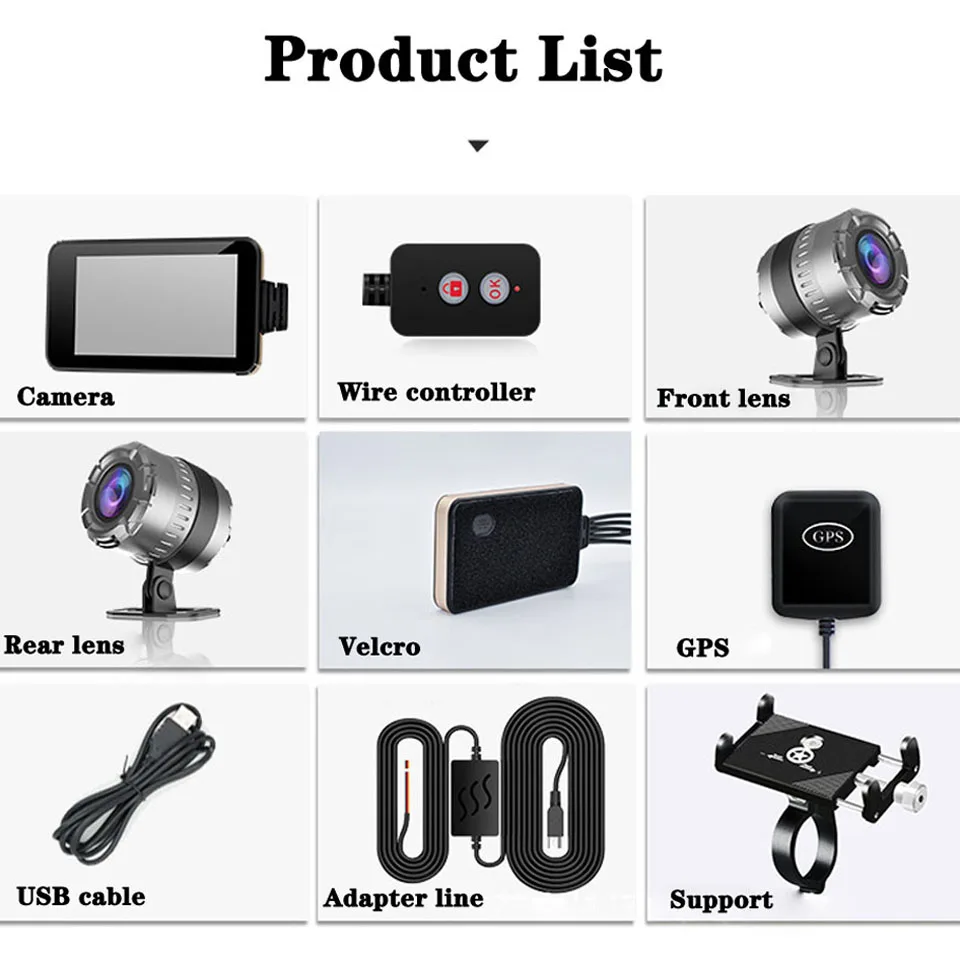 HD 1080P Wi-Fi gps Видеорегистраторы для мотоциклов Камера Водонепроницаемый 4 дюйма ips Сенсорный экран Dashcam спереди и сзади Двойной объектив видео Регистраторы Dash Cam - Название цвета: 1080P