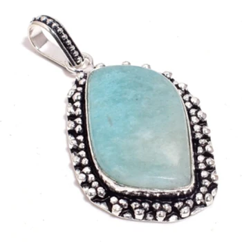 

Genuine Amazonite Pendant Silver Overlay over Copper , Hand made Women Jewelry Gift, P8926