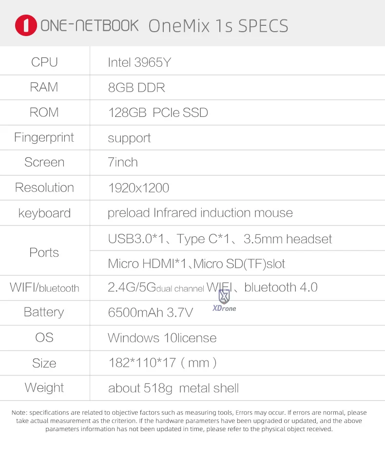 Оригинальные окна 10 Мини компьютер ПК и ноутбуки игровой One mix 1S 7 дюймов сенсорный экран Карманный Intel Celeron 3965Y 8 GB/128 GB 6500mAH