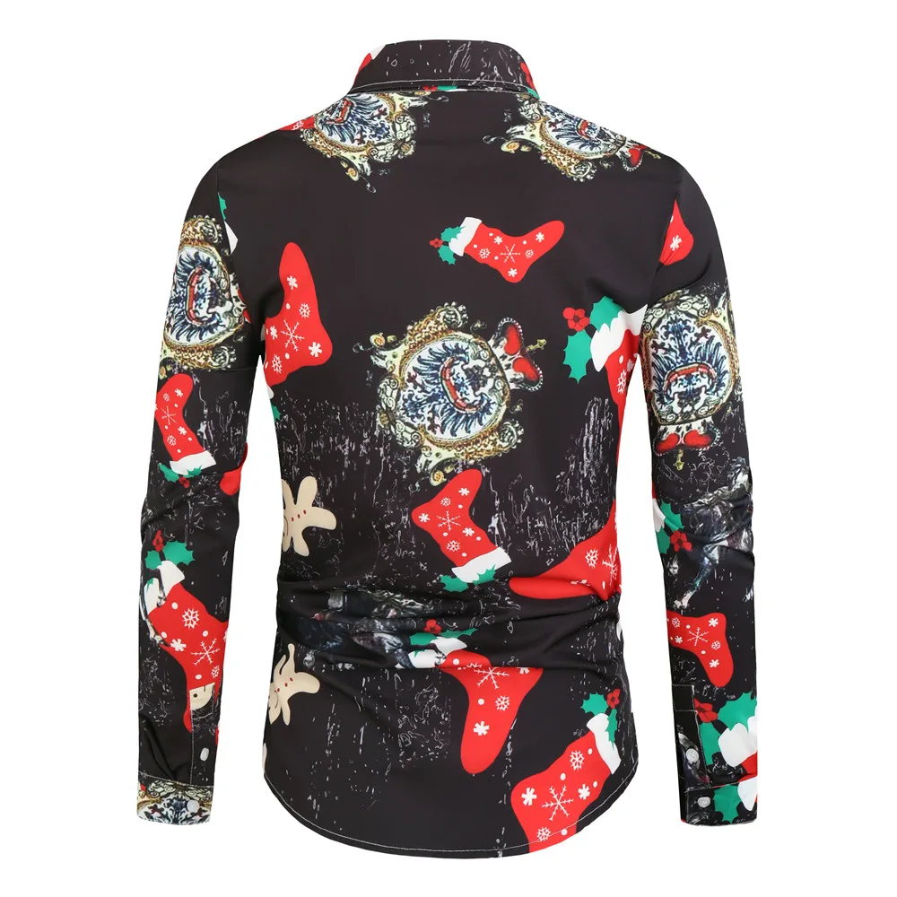 Новинка, Мужская Рождественская рубашка с длинными рукавами, модная Облегающая рубашка на пуговицах, Camiseta Navidad Hombre, рубашки с принтом снежинки, мужская одежда