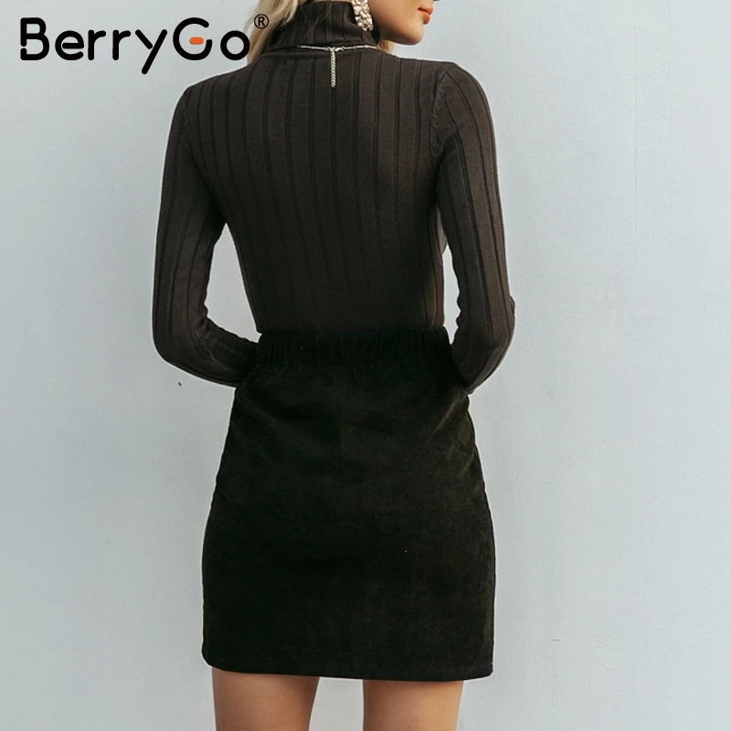 BerryGo/винтажная юбка с высокой талией и вышивкой, женские сексуальные черные женские мини-юбки, осенне-зимние Вельветовые женские юбки