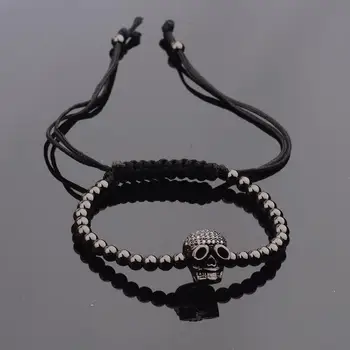 

French Men's Fashion Punk Style Bracelet Beaded Bracelet Gold Color Silver Color Skull Shape Zircon Inlaid Adjustable Bracelet
