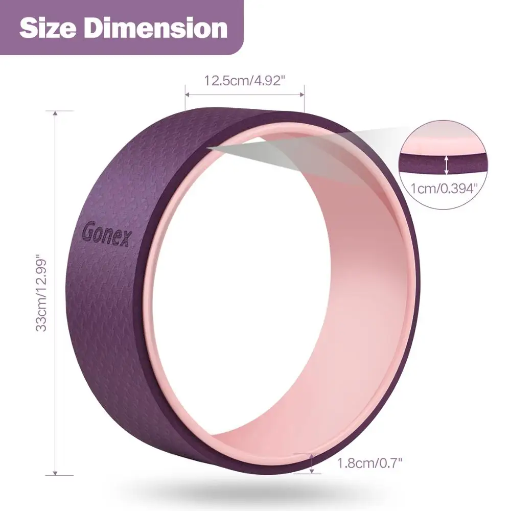 Круги для йоги Gonex, колеса для йоги 33x12,5 см с гидом для тренировки и толстой подушкой для растяжения, повышения гибкости и удобного сгиба спины