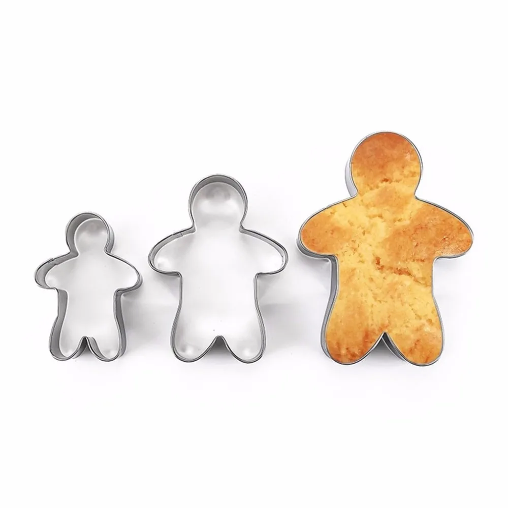 

3PCS Stainless Steel Gingerbread Man Cookie Moulds Durable Fondant Cutters Kitchen Baking Tool For Year Christmas