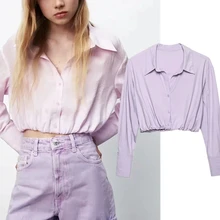 

Withered Solid Blouse Women England High Street Fashion Sexy Short Blusas Mujer De Moda 2021 Pleated Shirt Women Blouse And Tops