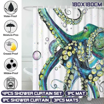 

Cuttlefish Design Shower Curtains Style Bath Screens Fabric Waterproof Mildew Proof with Hooks