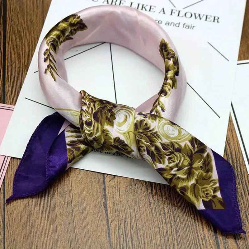 

Square Scarf Hair Tie Band For Business Party Women Elegant Small Vintage Skinny Retro Head Neck Silk Satin Scarf 50*50cm