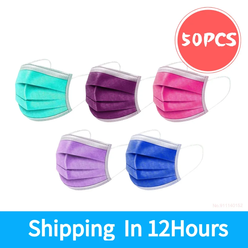 10-50pcs Solid Color Disposable Mask Adult 3ply Meltblown Filters Protection Personal Mascarillas Desechables Halloween | Тематическая